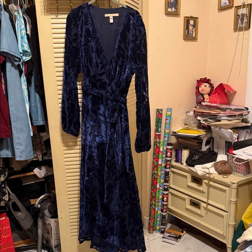 Hutch Midnight Blue Velvet Long Sleeve Dress